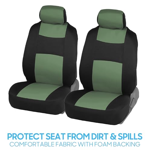 BDK PolyPro Car Seat Covers Full Set in Green on Black, Front and Rear Split Bench Seat Covers for Cars, Easy to Install Car Seats Cover Set and Accessories for Auto Trucks Van SUV - Green - color: Green