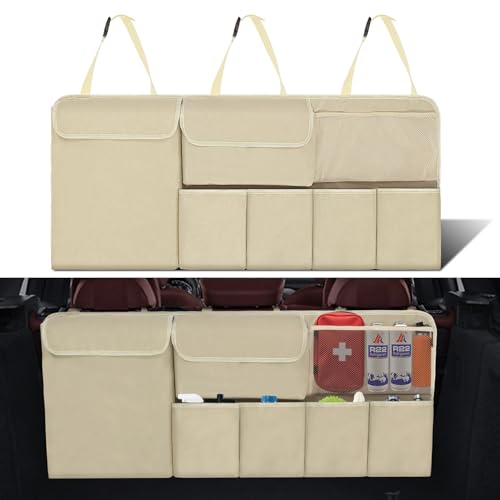 Car Trunk Organizer Backseat Hanging Organizer with Storage Pockets for Subaru Crosstrek, Forester, Outback, Ascent 2000-2024 2025 Car Accessories - color: Beige, size: 40" x 18"