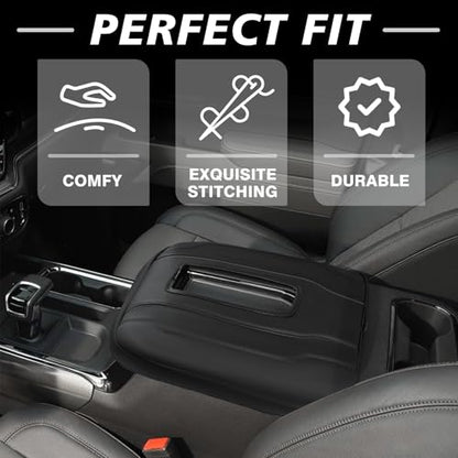 Center Console Armrest Cover Fit for Chevy Silverado & GMC Sierra 1500 2500 3500 2022-2026 Accessories, Comfort Armrest Pad Console Lid Cushion Vegan Leather Regular Thick(Bucket Seat ONLY) - size: 1) 22-25 |Silverado & Sierra| Bucket Seat, Regular