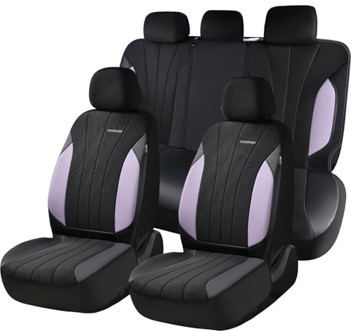 Coverado Car Seat Covers Full Set, Automotive Seat Covers 5-piece, Leather Car Protectors 5 Seats, Purple Auto Seat Covers Spill-Proof Design Universal Fit for SUV, Vans, Sedan, Truck - color: B-Purple&Black