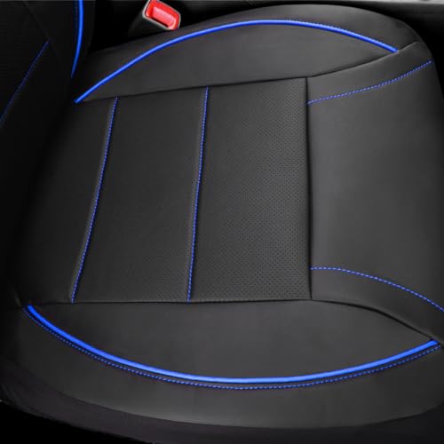 CAR PASS Universal FIT Piping Leather Two Front Seat Covers, Waterproof Faux Leather for SUV Sedan Van Truck, Airbag Compatible,Reserved Opening Holes for Headrest Covers. (Black and Blue) - color: Black Blue