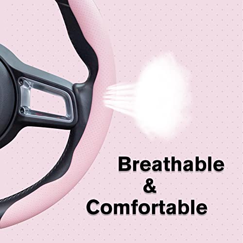 Amiss Car Nappa Leather Steering Wheel Cover, Segmented Steering Wheel Protector, Universal 99% Car Wheel Cover Protector (Pink) - color: pink