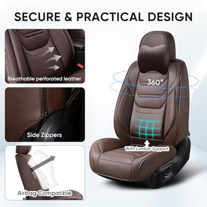 TIEHESYT Coffee Car Seat Covers Full Set, Breathable Leather Automotive Front and Rear Seat Covers with Headrest, Car Seat Protectors Full Set, Compatible with Most Vehicles, SUV - color: Coffee, size: Front Pair and Rear