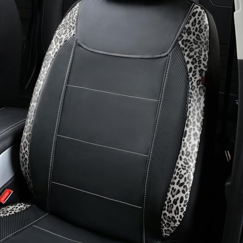 Flying Banner car seat Covers Faux Leather Waterproof Easy Clean Easy Installation (Leopard Gray Leather Black, 2 Fronts) - color: Leopard Gray Leather Black