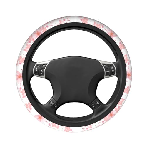 Pink Cherry Blossom Steering Wheel Cover - Beautiful Bsakura Steering Wheel Car Accessories Universal 15 Inch Cute Steering Wheel Cover Girls Women Men Anti Slip Breathable Wheel Cover Protector - color: Pink Cherry