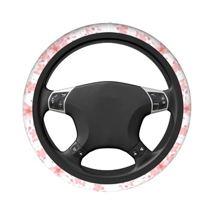 Pink Cherry Blossom Steering Wheel Cover - Beautiful Bsakura Steering Wheel Car Accessories Universal 15 Inch Cute Steering Wheel Cover Girls Women Men Anti Slip Breathable Wheel Cover Protector - color: Pink Cherry