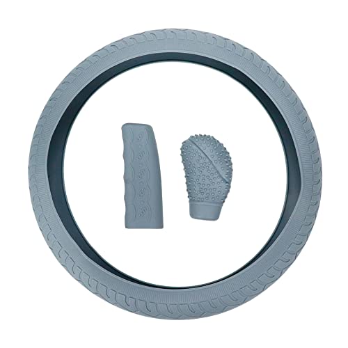 Modengzhe Steering Wheel Hand Brake Lever and Shift Knob Silicone Cover Kit, 3D Oval Anti-Slip Design Protective Case (Grey) - color: Grey