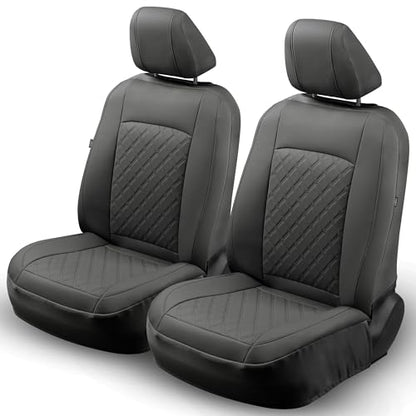 GIANT PANDA 2PCS Front Car Seat Cover for 2009-2026 Ford F150,2017-2026 F250 F350 Super Duty Crew Cab SuperCrew SuperCab Pickup Trucks, Faux Leather(Black) - color: Black-Luxury Edition
