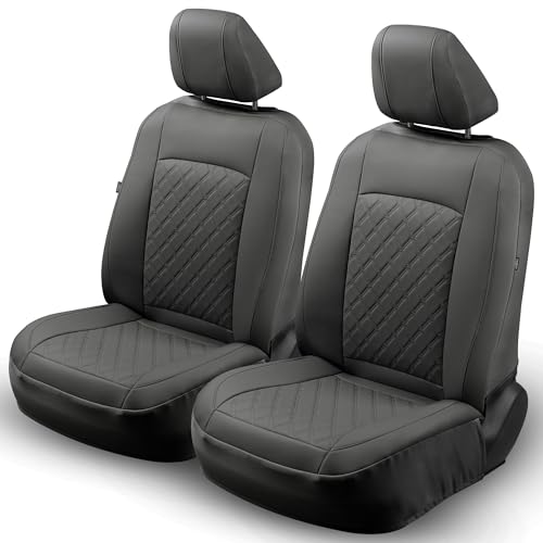 GIANT PANDA Front Truck Seat Covers for Dodge Ram 1500 2500 3500 2003-2026 Limited Laramie Big Horn Crew Cab& Quad Cab,Faux Leather,with Back Leather Pannel,Black(Luxury Edition)