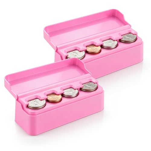 SINGARO Coin Holder for Car, Coin Change Organizer Compatible with Coins of Different Sizes, Dash-Mounted Holder Suitable for Most Cars, Trucks(2PCS Pink) - color: PINK, size: 2pc