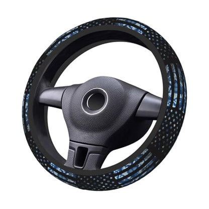 Navy Camo Camouflage Hunting American Flag Car Steering Wheel Cover,Non-Slip Elastic Neoprene-Sweat Car Accessories,Universal 15 Inch Fit Auto, Vans Trucks,Suvs, Truck - color: Navy Camo Camouflage Hunting American Flag