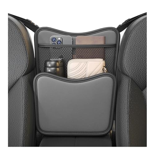Car Organizer Storage Between Seats, Nappa Leather Front Seat Storage Bag with Tissue Holder, Automotive Console Hanging Net Pocket Handbag Holder for Phone Document (Gray) - color: Gray