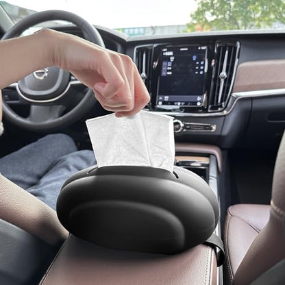 Car Tissue Holder, Silicone Tissue Box Napkin Holder with Adjustable Band,Universal Car Tissue Tube Organizer Perfect for Trucksr Armrest Box,Backseat Holder (Black)