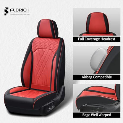 Leather Front Seat Covers Red Car Seat Cover Breathable Waterproof Seat Cover for Cars Automotive Seat Covers 2 Front Seats Protector Universal Fit for Most Car Truck SUV, Black&Red