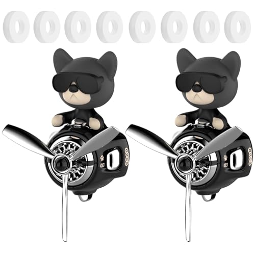 2Pcs Car Air Fresheners, Cute Bear Pilot Automotive Air Outlet Creative Car Perfume Diffuser, Automotive Accessories Air Vent Decoration with 8 Fragrant Tablets (Black 2+Black 2) - color: Black 2+Black 2
