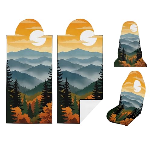 2 Pack Car Seat Towel Covers, Sweat Protector for Front Seats, Premium Thickened Microfiber with National Park Geyser Landscape, Breathable & Quick Dry, Slip-on Headrest Pocket for Gym, Beach, Running - color: Geyser Landscape