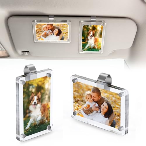 2Pcs Car Picture Holder for Sun Visor – Magnetic 2.4"x3.5" Car Visor Photo Clip, Horizontal & Vertical Photo Display, Wallet-Size Clear Acrylic Car Picture Frame Automotive Accessories for Polaroid Go and Instax Mini,Gifts for Valentine's Day - size: 2PC