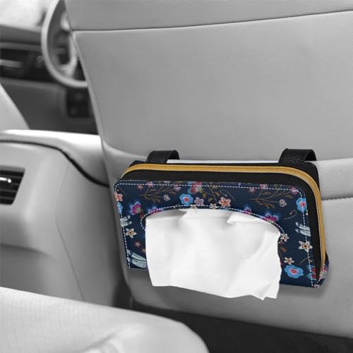 Dragonfly PU Leather Sun Visor Napkin Holder Car Standard Tissue Holder Luxury PU Leather Backseat Tissue Holder FitsSedans SUV Trucks - color: Dragonfly Flower
