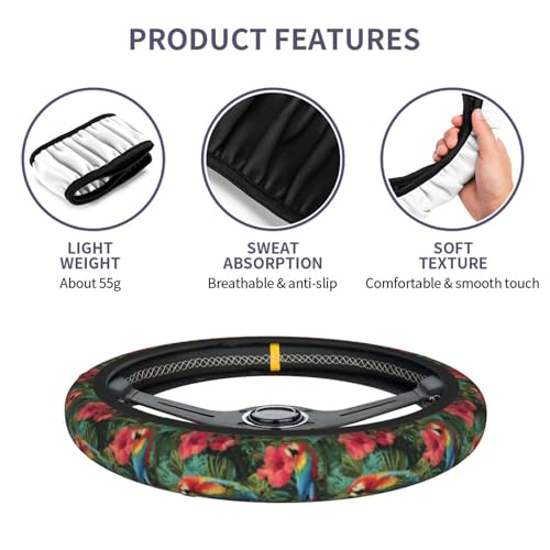Tropical Floral Steering Wheel Cover Elastic Non-Slip Car Steering Wheel Covers with Seat Belt Shoulder Pad for Women Men - color: Tropical Floral