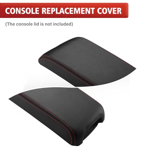 KBH Center Console Armrest Cover Replacement for Toyota Camry 2012 2013 2014 2015 2016 2017, Vinyl Leather Arm Rest Skin Upholstery, Black-Red Stitch (Leather Part Only) - color: Black-Red Stitch, size: Camry 2012-2017