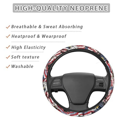 AFPANQZ Car Steering Wheel Cover Sweat Absorption Safe Driving, American Eagle Print Anti-Slip Steering Wheel Protector No Smell Fashion Machine Washable Universal - color: American Eagle Print