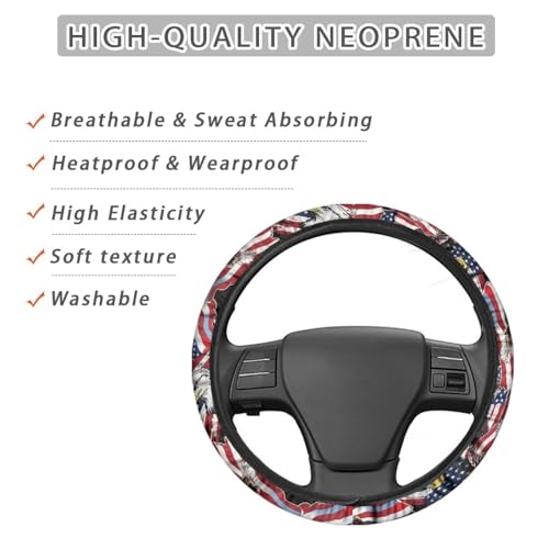AFPANQZ Car Steering Wheel Cover Sweat Absorption Safe Driving, American Eagle Print Anti-Slip Steering Wheel Protector No Smell Fashion Machine Washable Universal - color: American Eagle Print