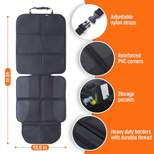 JOYSKY Car Seat Protector for Child Car Seat, 2 Pack Carseat Protectors for Under Child Seats with Thick Padding, Waterproof Fabric and Storage Pockets, Protection for Automotive Interior