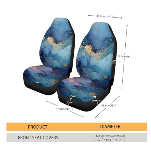 Blue Golden Marble Butterfly Pattern Universal Vehicle Seat Protector, Breathable High Back Seat Covers 2pcs Set, Anti-Slip Car Interior Cover for Auto Truck Van - color: Blue Golden Marble