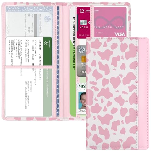 Car Registration and Insurance Holder, with Magnetic Closure for License, Cards and Documents, All Vehicle Needs and Car Accessories (Cow-Pink) - color: Cow-Pink
