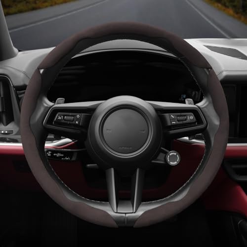 Suede Thin Car Steering Wheel Cover, 3 Piece, Fits 14-16 inch Round Steering Wheels, Mocha - color: Mocha, size: 3pcs: Fits Round Steering Wheels