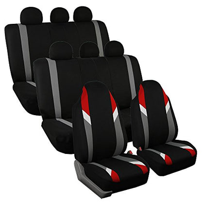 FH Group Supreme Modernistic Three Row Car Seat Covers, Airbag and Split Ready, 8 Seater - Universal Fit for Cars, Trucks, & SUVs Red - color: Red, style: 8 Seater