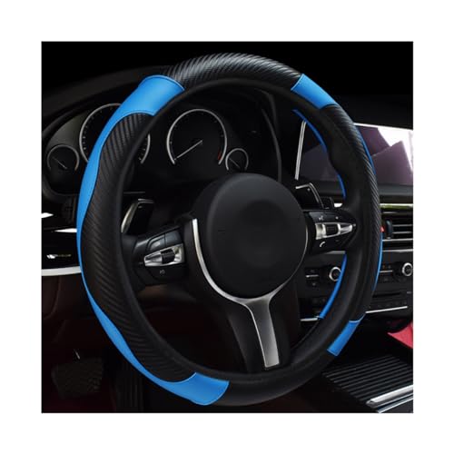 povtii Car Steering Wheel Cover, 15 Inch Leather Breathable Auto Steering Wheel Protector, Comfortable Non-Slip Vehicle Steering Wheel Covers, Universal Interior Car Accessories (Black+Blue) - color: Black+Blue