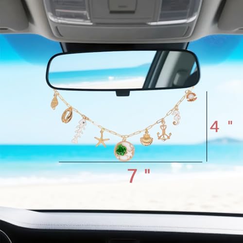 OPG Sea Shell Rear View Mirror Accessories Hanging Charms,Hand-Made Car Hanging Ornament Gifts for Women/Men,Cute Hanging Charm for Rear View Mirror (Green)