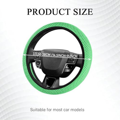Elastic Stretch Steering Wheel Cover, Steering Wheel Protector, 15 Inch Anti-Slip Breathable Microfiber Ice Silk Protection, Easy Carry, Warm in Winter & Cool in Summer for Cars (Green) - color: Green