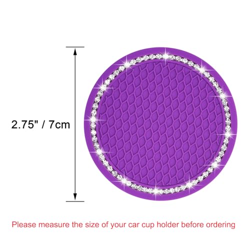 Bling Car Coasters, Wisdompro 4 Pack PVC Car Cup Holder Insert Coaster - Anti Slip Universal Vehicle Interior Accessories Crystal Glitter Cup Mats for Women and Men (2.75" Diameter, Purple) - color: Purple