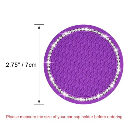 Bling Car Coasters, Wisdompro 2 Pack PVC Car Cup Holder Insert Coaster - Anti Slip Universal Vehicle Interior Accessories Crystal Glitter Cup Mats for Women and Men (2.75" Diameter, Purple) - color: Purple