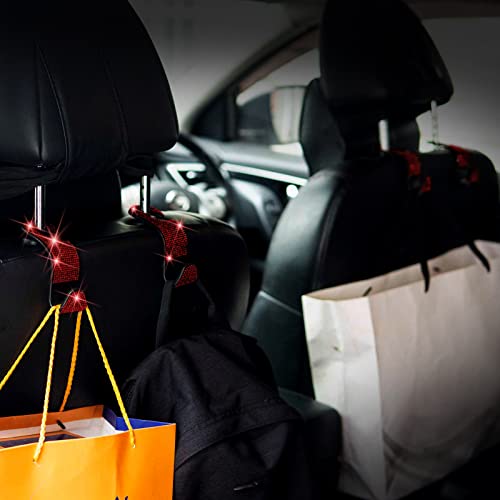 Car Purse Hook Bling Car Headrest Hook for Women Girls, 4 Packs Auto Back Seat Hangers Rear Headrest Hooks for Purse, Bag, Handbag, Grocery (Red) - color: Red