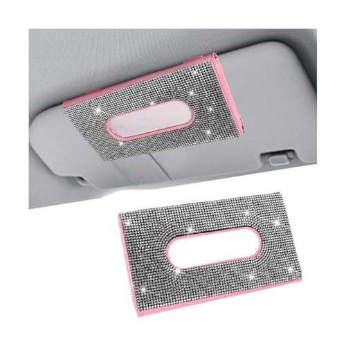 Bling Car Tissue Holder for Sun Visor, Crystal Rhinestone Leather Vehicle Paper Towel Case, Glitter Diamond Auto Napkin Clip Accessories for Women, Universal for SUV, RV, Truck (White/Pink) - color: White+pink