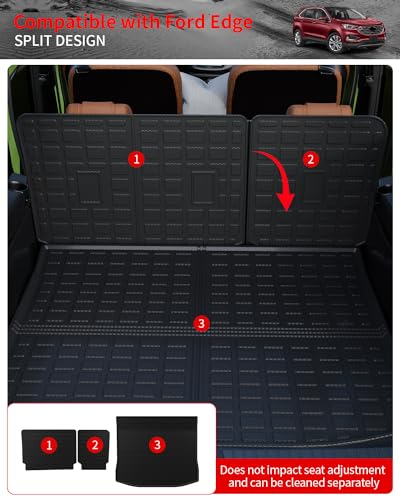Cargo Mat Compatible with 2015-2024 Ford Edge (Not Fit SEL) Trunk Mat Cargo Liner Trunk Liner TPE All Weather Back Seat Cover Protector 2023 Edge Accessories (Trunk Mat+Backrest Mats) - style: For Ford Edge | 2015-2024