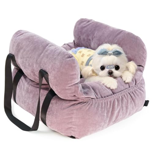Pet Car Seat for Small Dogs up to 25 lbs with Safety Straps, Storage Pockets, Travel Carrier Bed Booster Seat, Machine Washable (Light Purple) - color: Light Purple