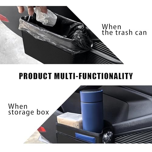 Car Trash Can, Foldable Mini Car Trash Can with 1 Roll Garbage Bag, Hanging Vehicle Garbage Organizer Holder, Automotive Interior Accessories Waterproof Storage Box (Black)