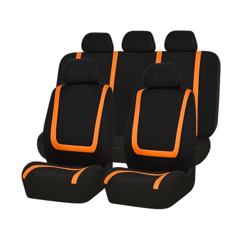 BELOMI Car Seat Covers Full Set, Breathable Premium Cloth Auto Seat Cover, Universal Front and Rear Seat Covers, Automotive Interior Accessories for Most Cars Trucks SUV (Black/Orange) - color: Black/Orange, size: 9PCS