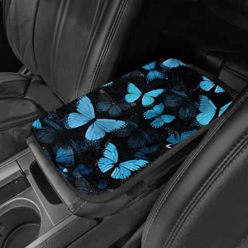 Car Center Console Cover Pad, Arm Rest Cover for Cars Accessories Cute, Printing Car Armrest Covers Protector for Car Armrest Storage Box, Auto Accessories Interior Universal Fit (Blue Butterfly) - color: Blue Butterfly