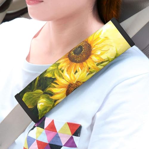 Seat Belt Cover Pads Sunflowers Oil Painting Car Seat Belt Covers for Women Men Adults Kids Soft Comfortable Auto Seatbelt Cushion Shoulder Strap Pad Handle Wraps, 1 Pair - color: Sunflowers Oil Painting