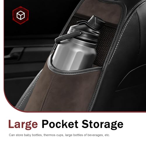 Car Hanging Tissue Holder, Strap-On Non-Slip Front and Back Seat Side Organizer with Mesh Net, Waterproof Leather Space Saving Car Cup Holder, Universal for Most Cars (Coffee) - color: Coffee