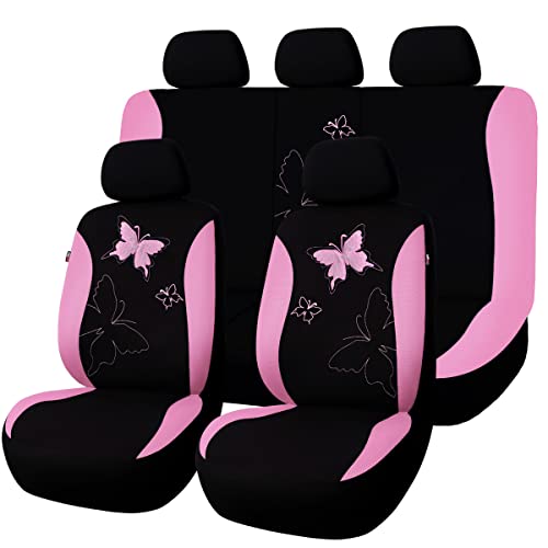 Flying Banner Butterfly car seat Covers ful Set Fashion Universal Lady Woman Female Rear Bench Split Colorized (Pink, Full Set - Lace) - color: Pink Lace, size: Full set