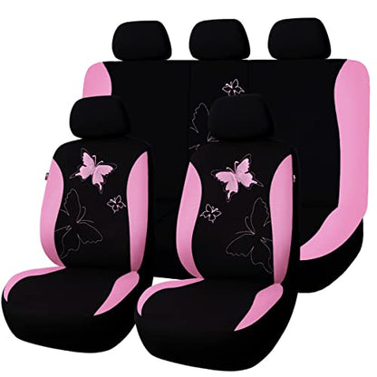 Flying Banner Butterfly car seat Covers ful Set Fashion Universal Lady Woman Female Rear Bench Split Colorized (Pink, Full Set - Lace) - color: Pink Lace, size: Full set