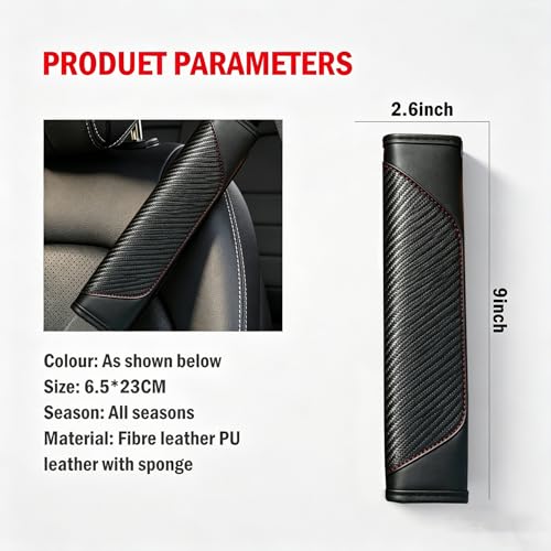 Carbon Fiber PU Leather Seat Belt Covers - 2Pcs, Black with Red Stitching Sporty Seat Belt Pads, Universal Fit - color: yd-black
