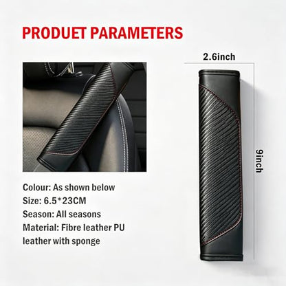 Carbon Fiber PU Leather Seat Belt Covers - 2Pcs, Black with Red Stitching Sporty Seat Belt Pads, Universal Fit - color: yd-black