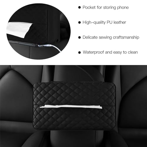 Car Tissue Holder, Car Napkin Cover, Car Tissue Box, Car Tissue Paper Box, Napkin Holder for Car, Tissues Box Suitable for 120 Standard Tissues - Black - color: Black
